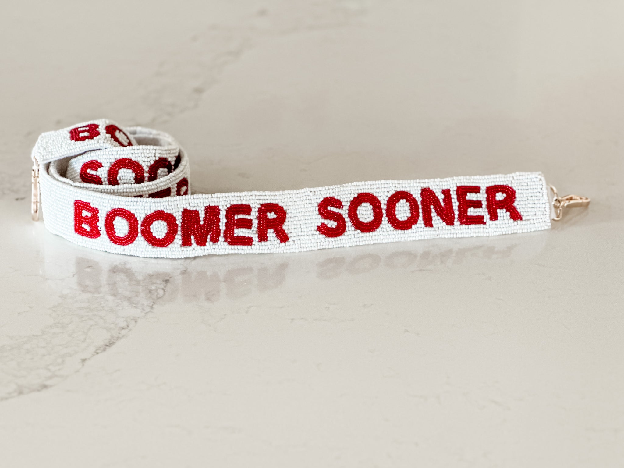 University of Oklahoma Boomer Sooner Beaded Purse Strap in Crimson and