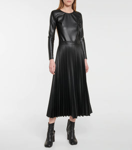 Pleated Leather Midi Skirt-2 Colors/Extended Sizes